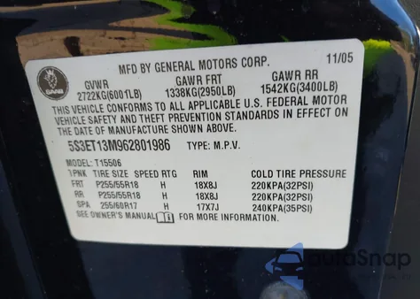 2006 Saab 9-7X 5.3I z USA, uszkodzony, nr VIN 5S3ET13M962801986